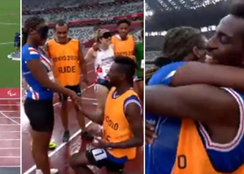 Un Olympien fait une parfaite grande demande