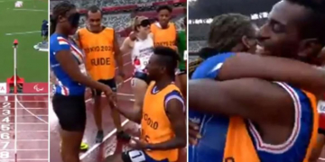 Un Olympien fait une parfaite grande demande